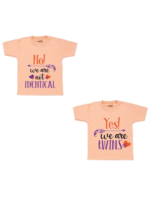

KNITROOT Kids Peach-Coloured Typography 2 Printed V-Neck Extended Sleeves T-shirt