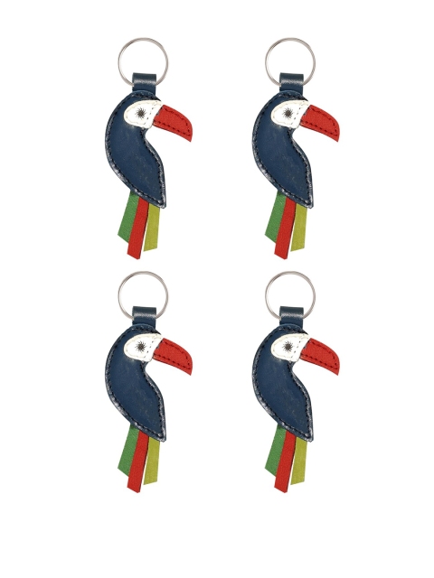 

ABYS Set Of 4 Textured Genuine Leather Key Chain, Red