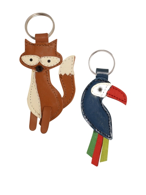 

ABYS Set Of 2 Textured Genuine Leather Key chain, Blue