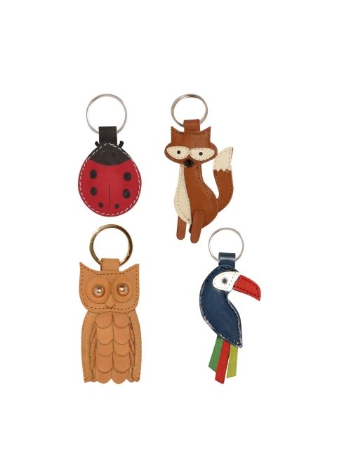 

ABYS Set Of 4 Textured Genuine Leather Key Chain, Brown