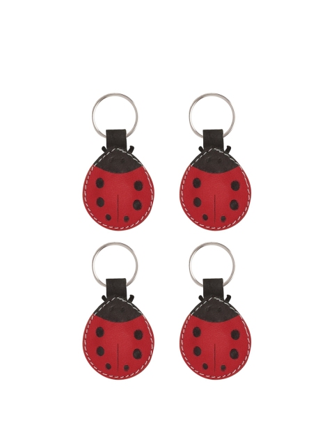 

ABYS Set Of 4 Textured Genuine Leather Key chain, Red