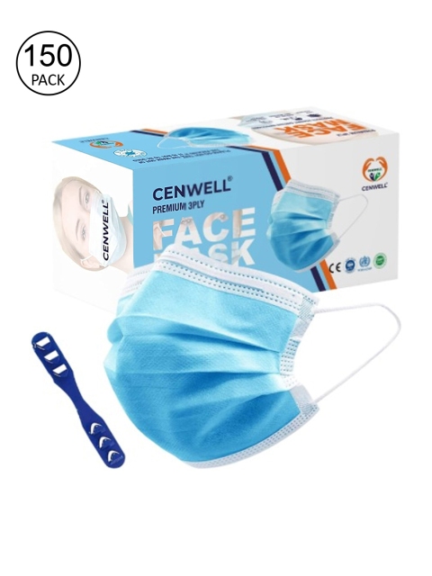 

CENWELL Pack Of 150 Solid 3 Ply Pure Cotton Disposable Surgical Masks, Blue