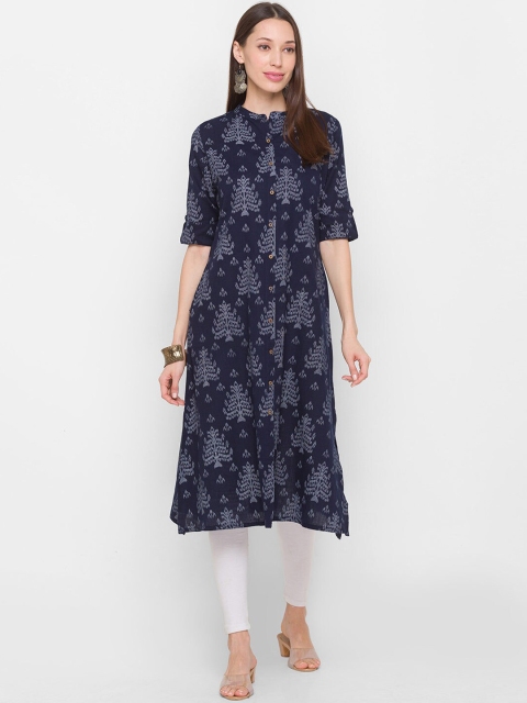 

ZOLA Women Navy Blue Ethnic Motifs Printed Cotton Kurta