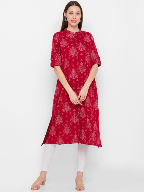 

ZOLA Women Maroon Ikat Printed Kurta