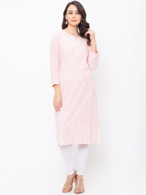

ZOLA Women Peach-Coloured Ethnic Motifs Embroidered Chikankari Kurta