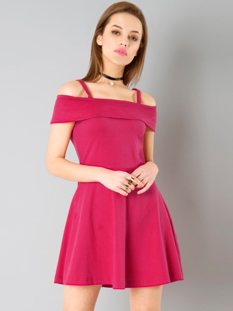 

FabAlley Women Pink Solid Fit & Flare Dress