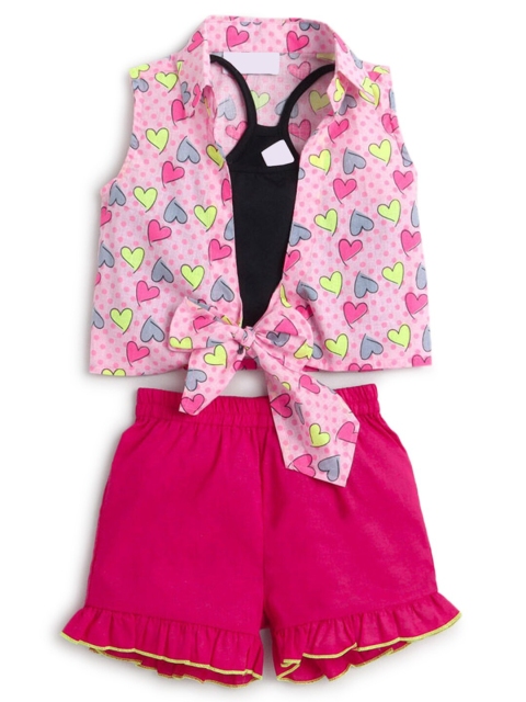 

Hopscotch Girls Pink & Black Printed Cotton Top with Short