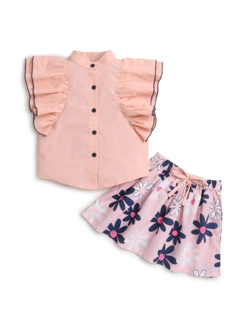 

Hopscotch Girls Peach-Coloured & Blue Top with Skirt