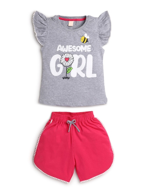 

Hopscotch Girls Grey & Coral Printed T-shirt with Shorts