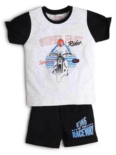 

Hopscotch Boys Black & White Printed Cotton T-shirt with Shorts Clothing Set