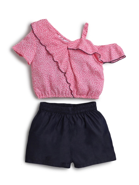 

Hopscotch Girls Pink & Navy Blue Printed Top with Shorts