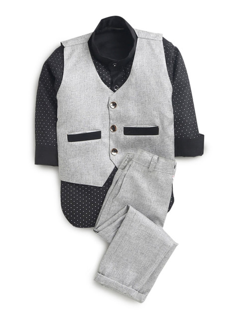 

Hopscotch Boys Grey & Black Printed Formal Clothing Set