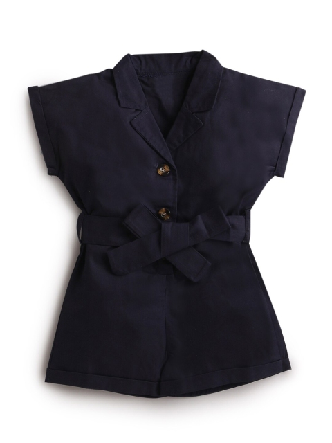 

Hopscotch Girls Navy Blue Solid Pure Cotton Playsuit