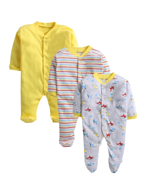 

Hopscotch Infants Boys Pack of 3 Printed Pure Cotton Sleepsuits, Yellow