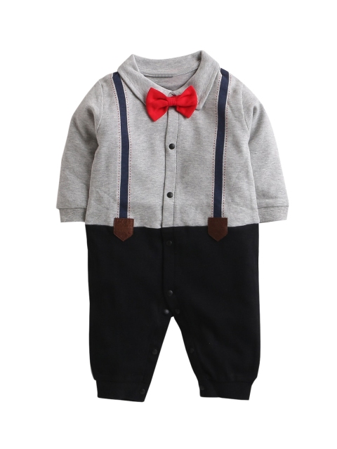 

Hopscotch Infant Boys Grey Solid Pure Cotton Rompers