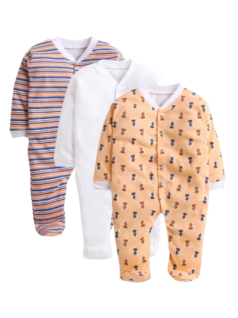 

Hopscotch Pack of 3 Infant Boys Full-Sleeve Footsie Rompers, Multi