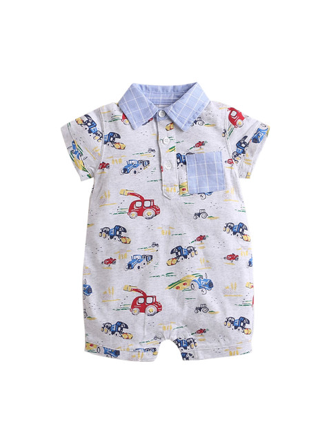 

Hopscotch Infant Boys Grey & Blue Printed Pure Cotton Rompers