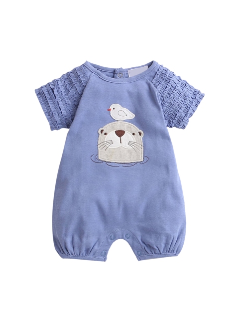 

Hopscotch Infant Boys Blue & Grey Printed Pure Cotton Rompers