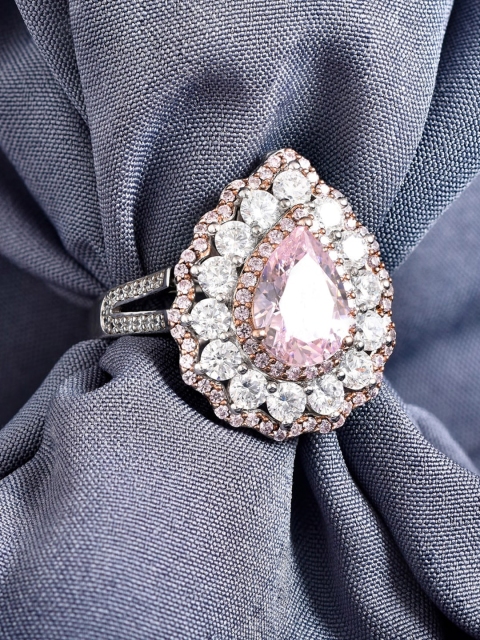 

ZILVER Silver-Plated White & Pink CZ-Studded Finger Ring
