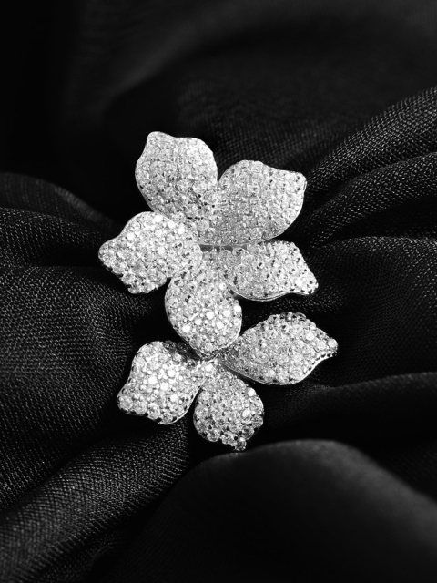 

ZILVER 925 Sterling Silver Silver-Plated White CZ-Studded Finger Ring