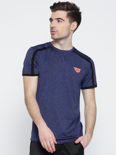 

B SPORTS Men Blue Solid Round Neck T-shirt