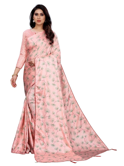 

PERFECTBLUE Pink & Green Floral Silk Blend Saree