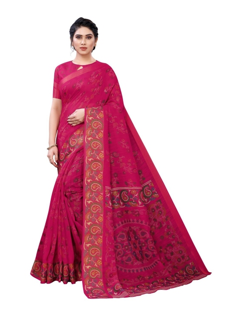 

PERFECTBLUE Pink & Green Ethnic Motifs Brasso Saree