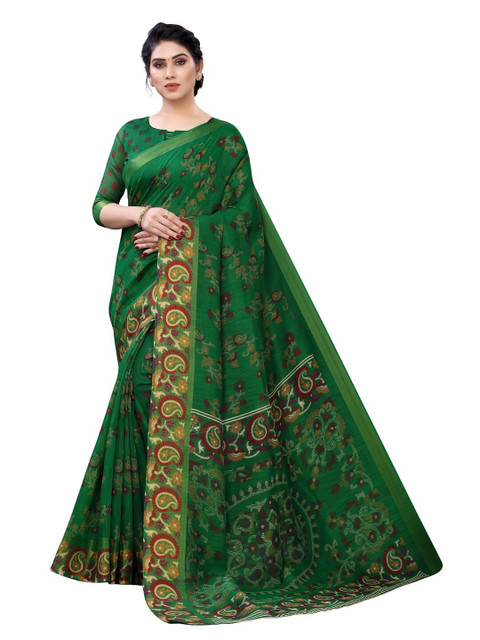 

PERFECTBLUE Green & Red Floral Brasso Saree
