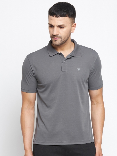 

POKER ACTIVE Men Grey Polo Collar Sports T-shirt