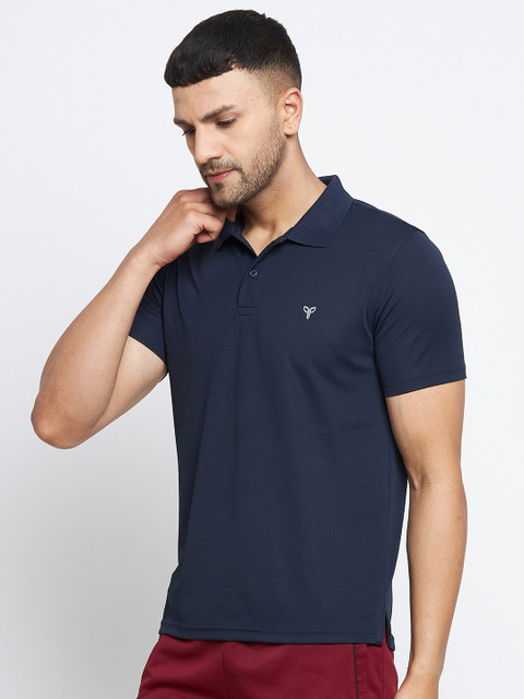 

POKER ACTIVE Men Navy Blue Polo Collar Sports T-shirt