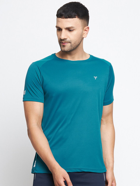

POKER ACTIVE Men Teal Blue Solid T-shirt