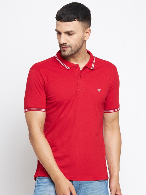 

POKER ACTIVE Men Red Polo Collar Regular Fit T-shirt