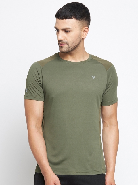 

POKER ACTIVE Men Olive Green Solid T-shirt