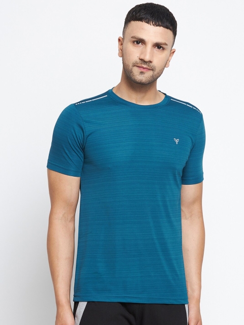 

POKER ACTIVE Men Teal Blue Solid Sports T-shirt