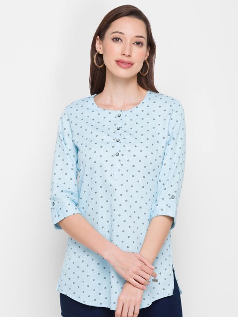 

ZOLA Turquoise Blue & Navy Blue Viscose Rayon Printed Tunic