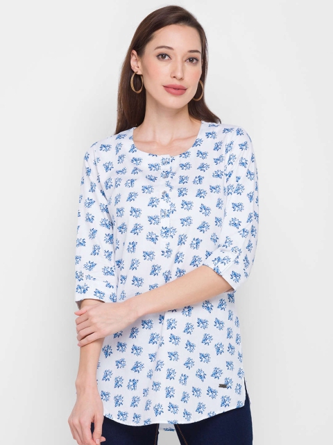 

ZOLA Blue & White Viscose Rayon Printed Tunic