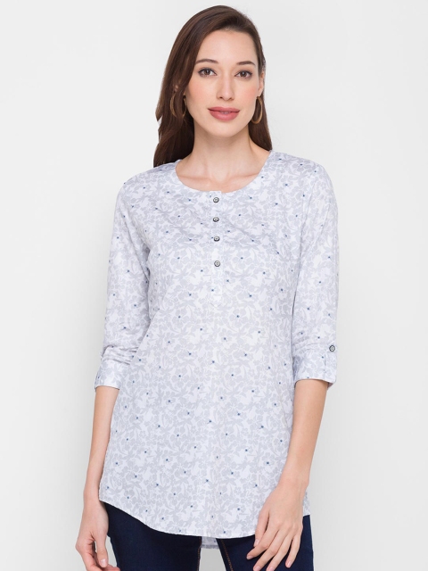 

ZOLA Women White & Grey Modal Printed Tunic