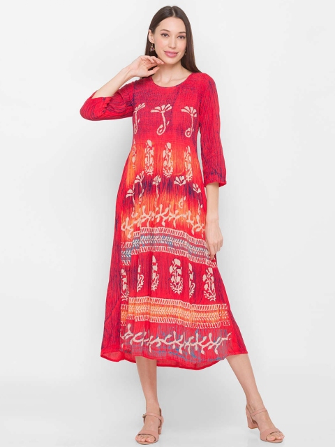 

ZOLA Orange Ethnic Motifs A-Line Midi Dress
