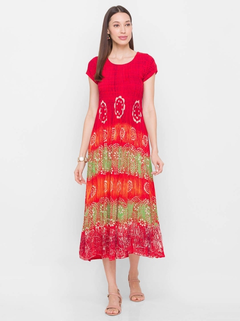 

ZOLA Orange Ethnic Motifs Midi Dress