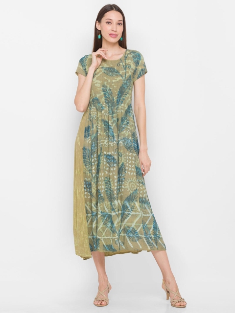

ZOLA Green Ethnic Motifs A-Line Midi Dress