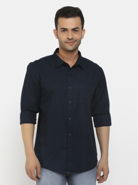 

Cherokee Men Navy Blue Classic Solid Cotton Casual Shirt