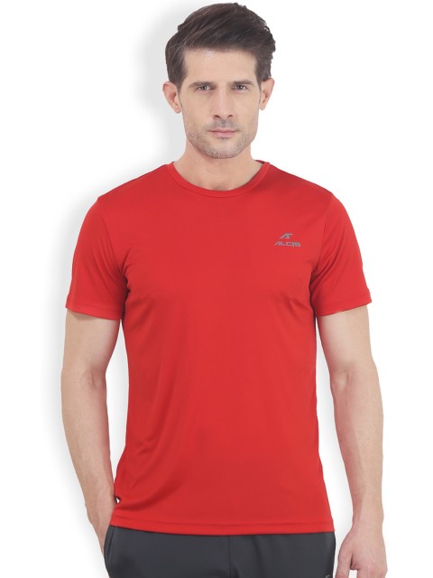 

Alcis Men Red Solid Round Neck Slim Fit T-shirt