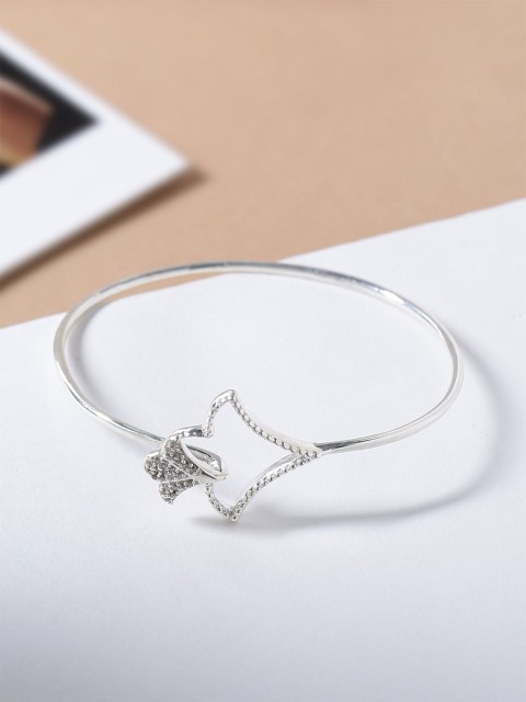 

Hiara Jewels Women Silver-Toned & White Sterling Silver Cubic Zirconia Handcrafted Rhodium-Plated Bracelet