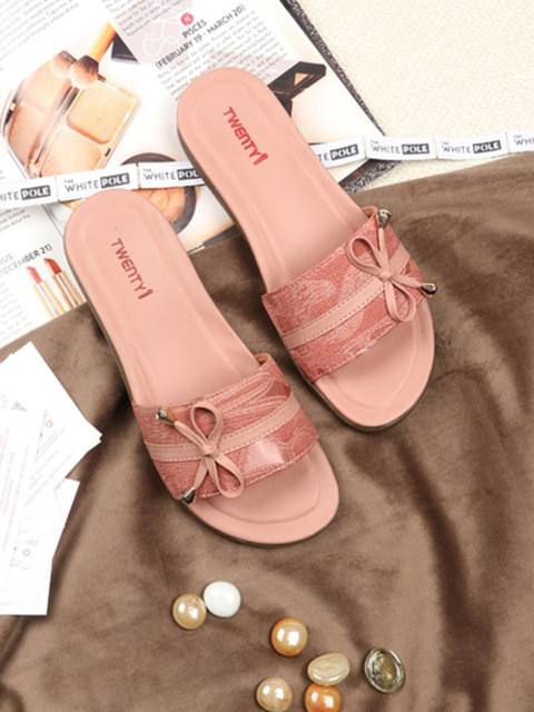 

THE WHITE POLE Women Pink Printed Ethnic Open Toe Flats