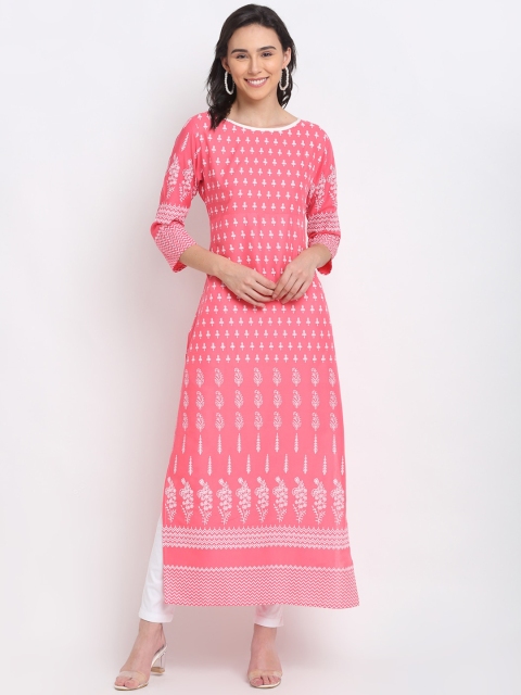 

PNEHA Women Pink & White Ethnic Motifs Printed Kurta