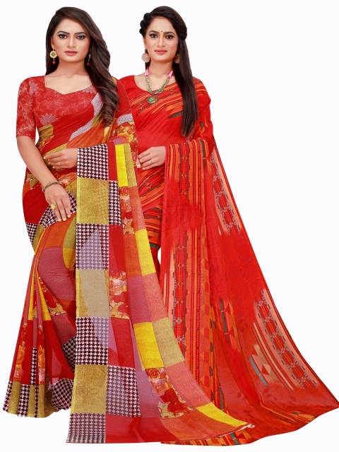 

Florence Pack of 2 Printed Pure Georgette Sarees, Red