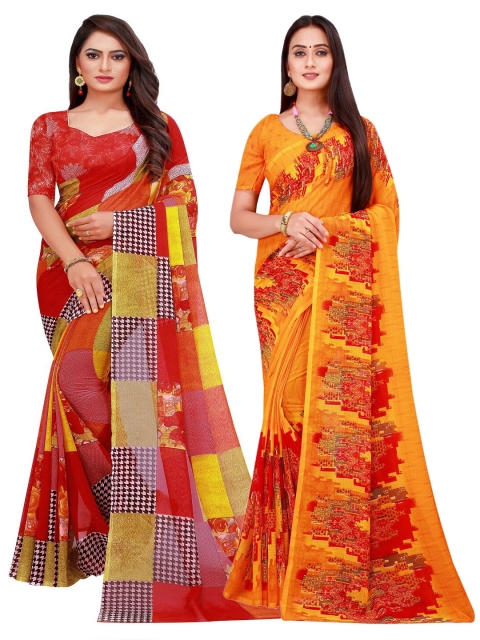 

Florence Pack of 2 Printed Pure Georgette Sarees, Orange