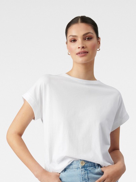 

Forever New White Solid Extended Sleeves Pure Cotton Boxy Top