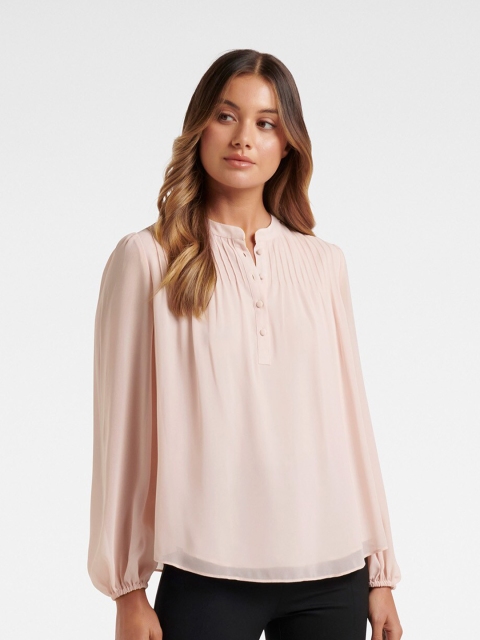 

Forever New Beige Mandarin Collar Top