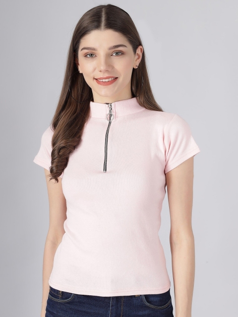 

Darzi Pink Solid High Neck Fitted Top